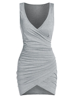 Sleeveless Plunge Neck Ruched Surplice Sheath Dress