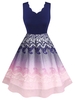 Sleeveless Scalloped Edge Ombre Lace Panel Plus Size Dress