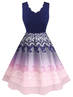Sleeveless Scalloped Edge Ombre Lace Panel Plus Size Dress
