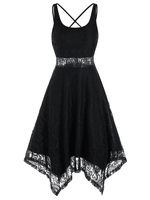 Sleeveless Strappy Backless Handkerchief Lace Dress