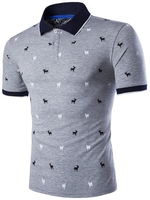 Slimming Animals Printed Turn Down Collar Short Sleeves T-Shirt For Men