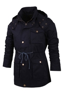 Slimming Hooded Button and Pocket Embellished Belt Design Long Sleeves Men