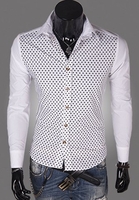 Slimming Trendy Turn-down Collar Fashion Dot Print Long Sleeves Men