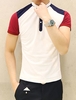 Slimming Turn-down Collar Color Block Applique Embellished Short Sleeves Men