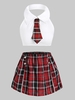 Slit Tie Plaid Sailor Style Plus Size Students Costume Set
