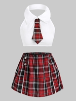 Slit Tie Plaid Sailor Style Plus Size Students Costume Set