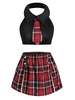 Slit Tie Plaid Sailor Style Plus Size Students Costume Set