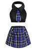 Slit Tie Plaid Sailor Style Plus Size Students Costume Set