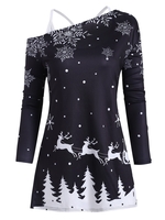 Snowflake Dotted Cold Shoulder Christmas Plus Size Top With Cami Top