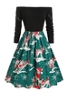 Snowflake Elk Print Off Shoulder Christmas Plus Size Dress