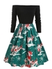 Snowflake Elk Print Off Shoulder Christmas Plus Size Dress