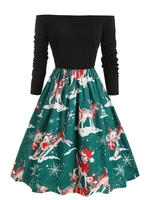 Snowflake Elk Print Off Shoulder Christmas Plus Size Dress
