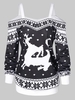 Snowflake Pattern Print Cold Shoulder Christmas T-shirt