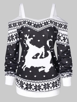 Snowflake Pattern Print Cold Shoulder Christmas T-shirt