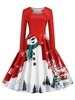 Snowman Snowflake Print Christmas Long Sleeves Dress