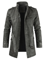Solid Faux Fur Artificial Leather Longline Jacket with Belt