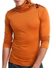 Solid Turtneck Toggle Button Pullover Long Sleeve T-shirt
