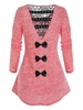 Space Dye Back Lace Panel Bowknot Longline T Shirt