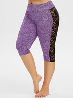Space Dye Lace Panel Knee Length Plus Size Leggings