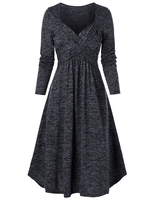Space Dye Print Crossover Long Sleeve Casual Dress