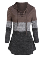 Space Dye Print Lace-up Contrast Curved Hem Hoodie
