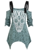 Space Dye Print Skull Lace Panel Handkerchief T-shirt