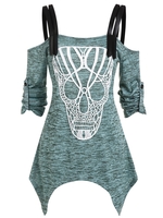 Space Dye Print Skull Lace Panel Handkerchief T-shirt