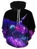 Spaceship Starry Pattern Drawstring Front Pocket Hoodie