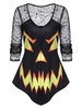 Spider Web Lace Pumpkin Face Print Halloween T-shirt