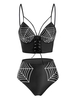Spider Web Print Lace Up Underwire Tankini Swimwear