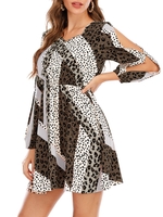 Split Sleeve Leopard Dalmatian Dot Print Mini Dress