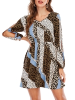 Split Sleeve Leopard Dalmatian Dot Print Mini Dress