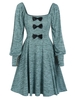 Square Collar Bowknot Blouson Sleeve Mini Knitted Dress