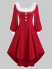 Square Collar Christmas Faux Fur Collar Long Sleeve High Low Dress