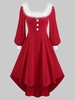 Square Collar Christmas Faux Fur Collar Long Sleeve High Low Dress