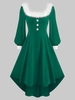 Square Collar Christmas Faux Fur Collar Long Sleeve High Low Dress