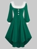Square Collar Christmas Faux Fur Collar Long Sleeve High Low Dress