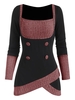 Square Collar Rib-knit Panel Asymmetrical Long Sleeve Top