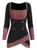 Square Collar Rib-knit Panel Asymmetrical Long Sleeve Top