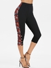 Star Moon Print Button Elastic Waist Capri Leggings