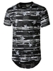 Star Print Sheer Patch Hole Longline Curved T Shirt