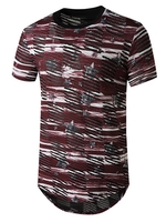 Star Print Sheer Patch Hole Longline Curved T Shirt