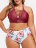 Strappy Criss Cross Floral Stripes Plus Size Bikini Set
