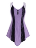 Strappy Mock Buttons Lace Panel Plus Size Tank Top