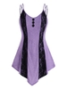 Strappy Mock Buttons Lace Panel Plus Size Tank Top