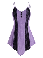 Strappy Mock Buttons Lace Panel Plus Size Tank Top