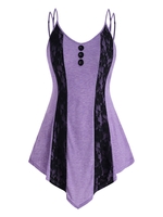 Strappy Mock Buttons Lace Panel Plus Size Tank Top