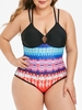 Strappy Printed O Ring Plus Size One-piece Swimsuit