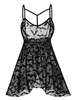Strappy Slit Front Halloween Bat Pattern Mesh Babydoll