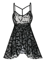 Strappy Slit Front Halloween Bat Pattern Mesh Babydoll
